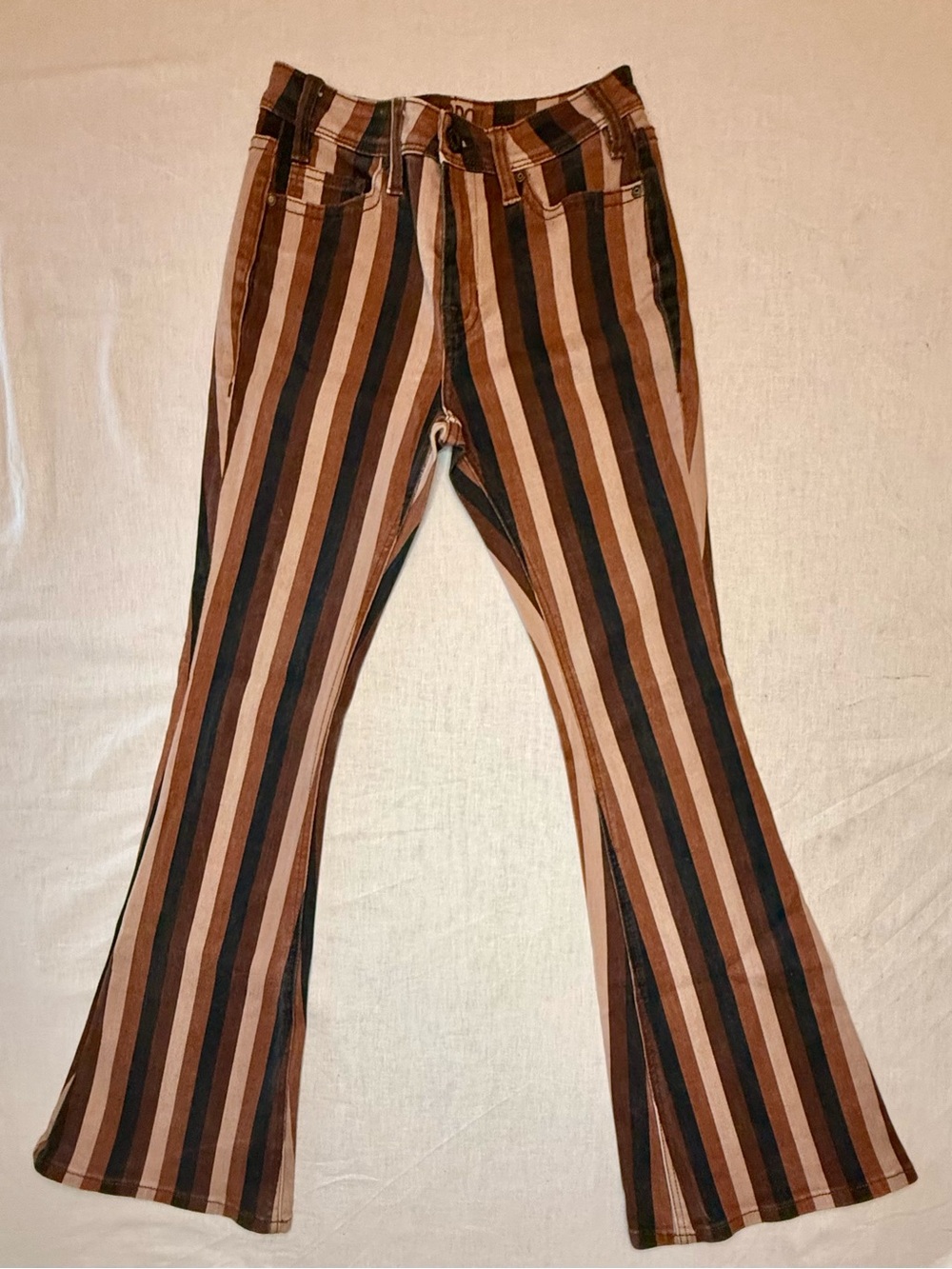 Rock & Roll Denim High Rise Flare Jeans | Brown Stripe | Women’s 26x34